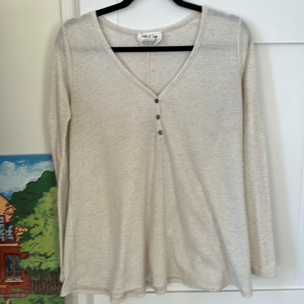 Oatmeal colored Henley long sleeve